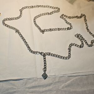 Silver Chain Belt with Pendant Fits Up To A 4XL